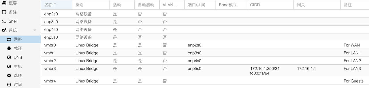 PVE网桥最终设置显示