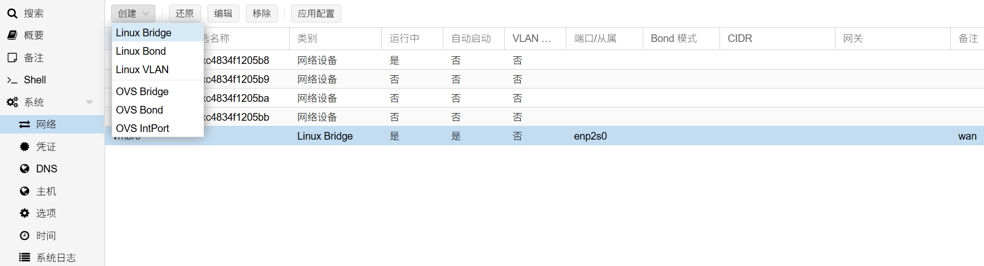 创建物理接口网桥