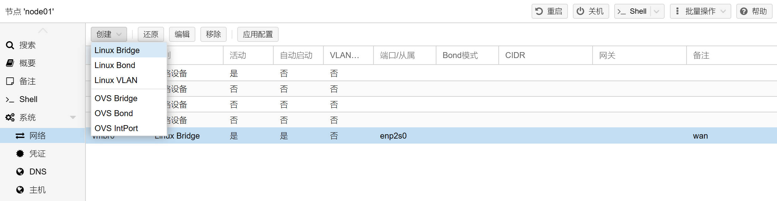 创建物理接口网桥